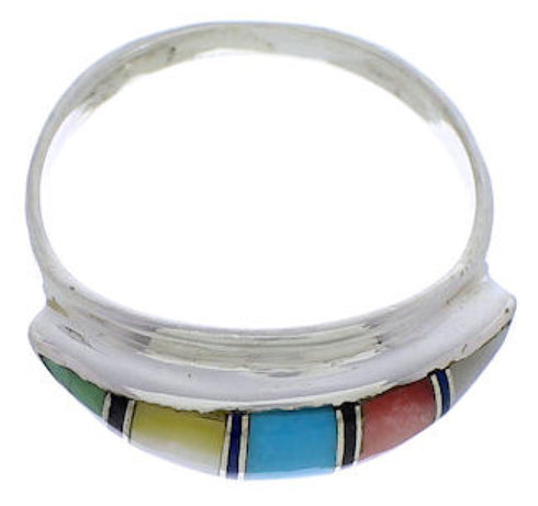 Multicolor Inlay Sterling Silver Ring Size 6-3/4 MX22452